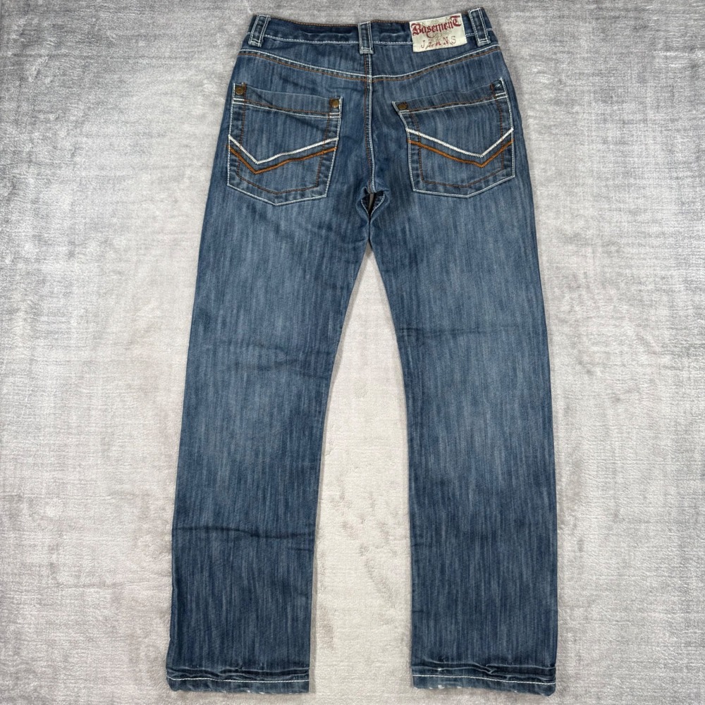 Basement Jeans Mens 32x30 Blue Denim Vintage Y2K Straight Leg Contrast Stitch